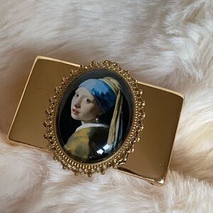 Girl Pearl earring Vermeer inspired clasic Girl Cuff Bracelet golden